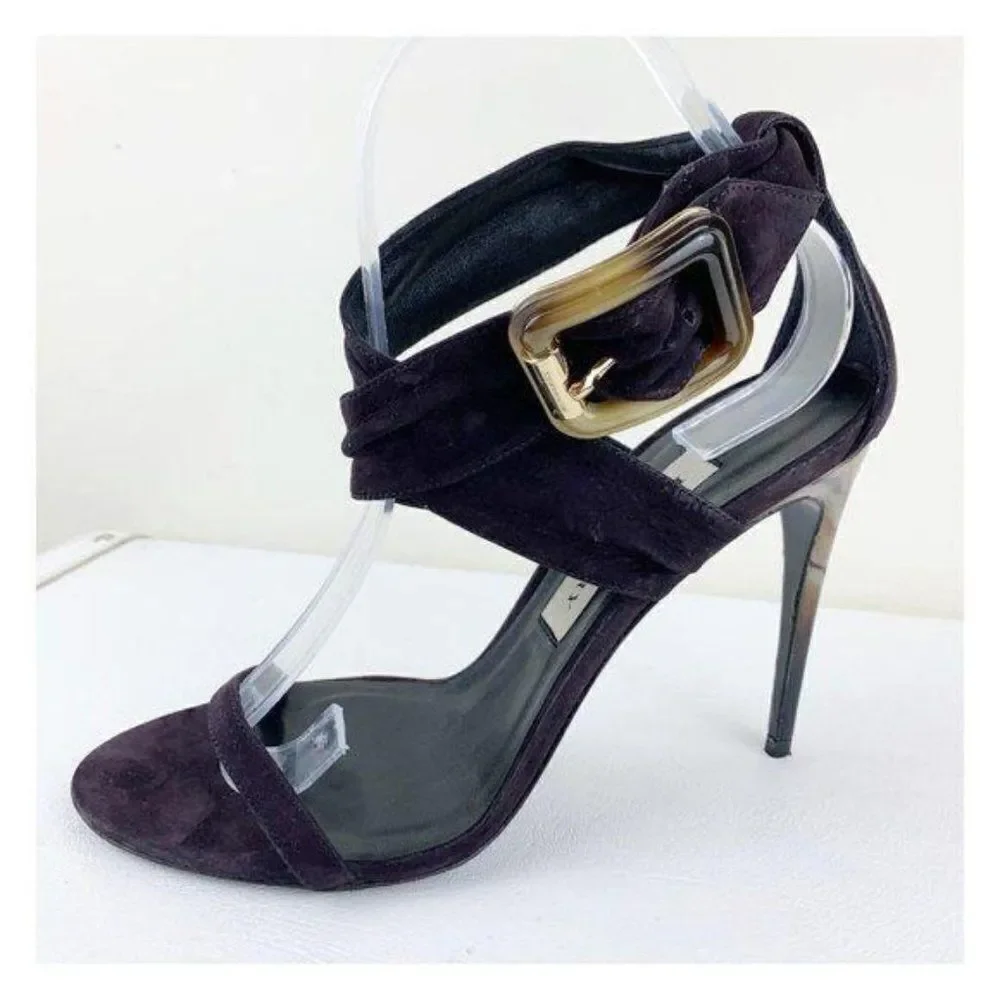 Burberry Marham Purple Suede Trench Ankle Wrap Ombré Heel‎ Buckle Sandal 9